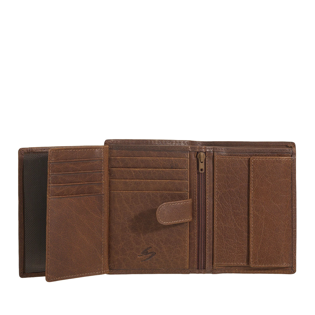 Nuvola Pelle Large Vertical Wallet for Men in Buffalo Leather - Large Pocket Wallet with Coin Purse, 8 Card Pockets and Zipper