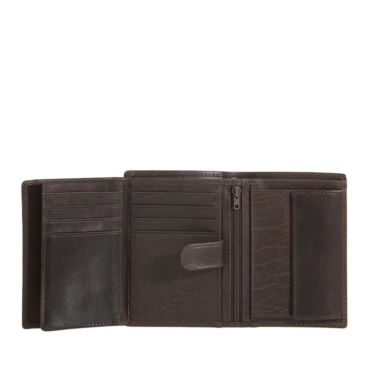 Nuvola Pelle Large Vertical Wallet for Men in Buffalo Leather - Large Pocket Wallet with Coin Purse, 8 Card Pockets and Zipper