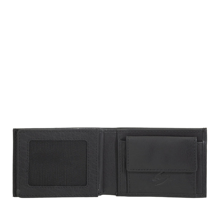 Nuvola Pelle Mini Kleine Herren-Geldbörse aus Büffelleder mit Tasche – Kleine Jacken-Geldbörse mit Münzfach, Taschen mit transparentem Netz