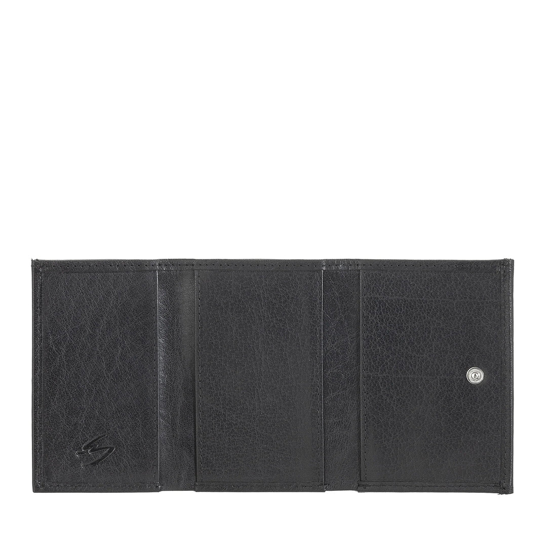 Kleine Geldbörse von Nuvola Pelle für Damen und Herren aus Büffelleder – elegante Trifold-Geldbörse mit Knopf, Münzgeldbörse, Fächer für Karten, Karten und Geldscheine