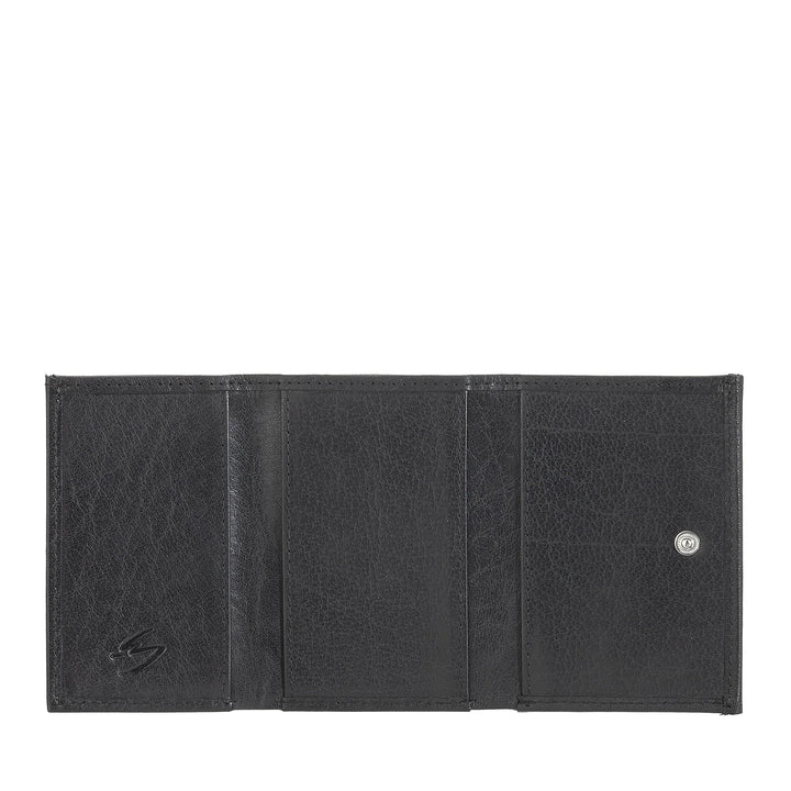 Kleine Geldbörse von Nuvola Pelle für Damen und Herren aus Büffelleder – elegante Trifold-Geldbörse mit Knopf, Münzgeldbörse, Fächer für Karten, Karten und Geldscheine