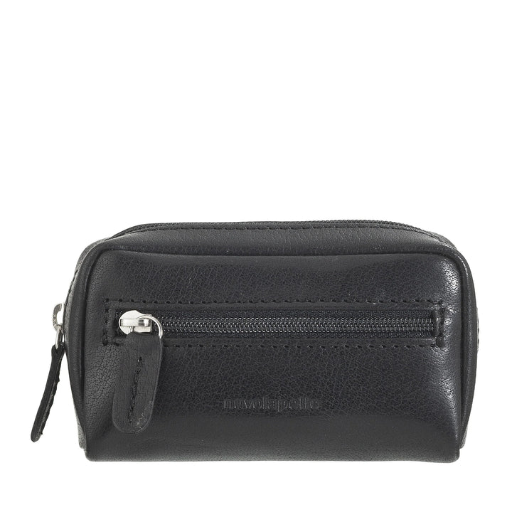 Nuvola Pelle Keychain Coin Purse for Men and Women in Buffalo Leather - Small Case with Zipper and 2 Rings for Keys