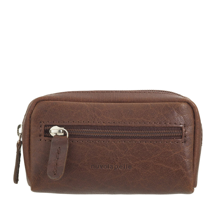 Nuvola Pelle sleutelhanger portemonnee voor heren en dames in buffelleer - klein etui met ritssluiting en 2 ringen voor sleutels