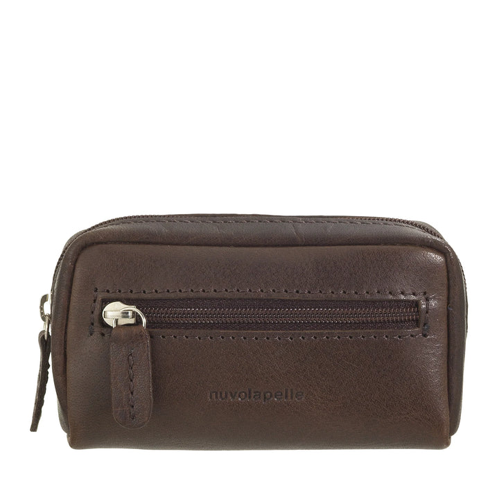 Nuvola Pelle sleutelhanger portemonnee voor heren en dames in buffelleer - klein etui met ritssluiting en 2 ringen voor sleutels