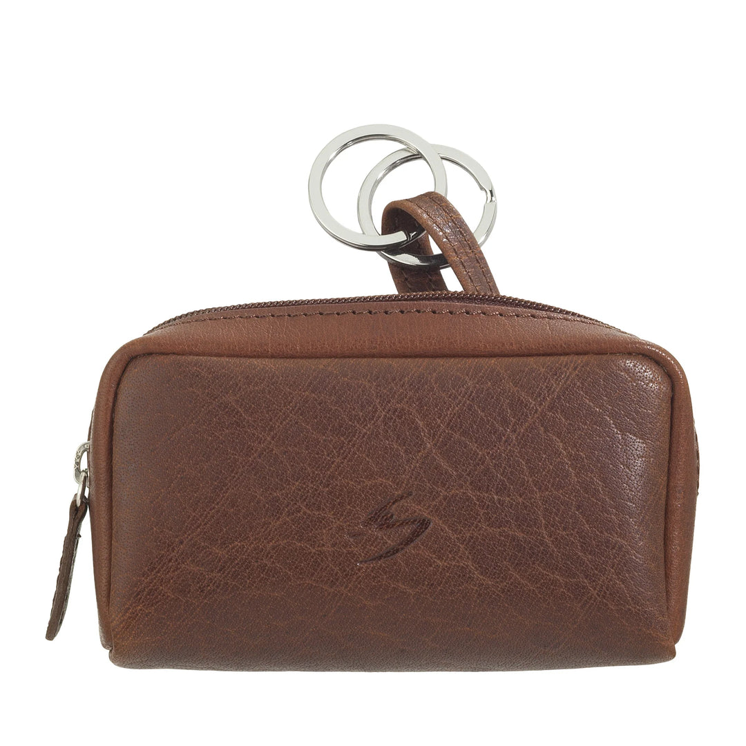 Nuvola Pelle sleutelhanger portemonnee voor heren en dames in buffelleer - klein etui met ritssluiting en 2 ringen voor sleutels
