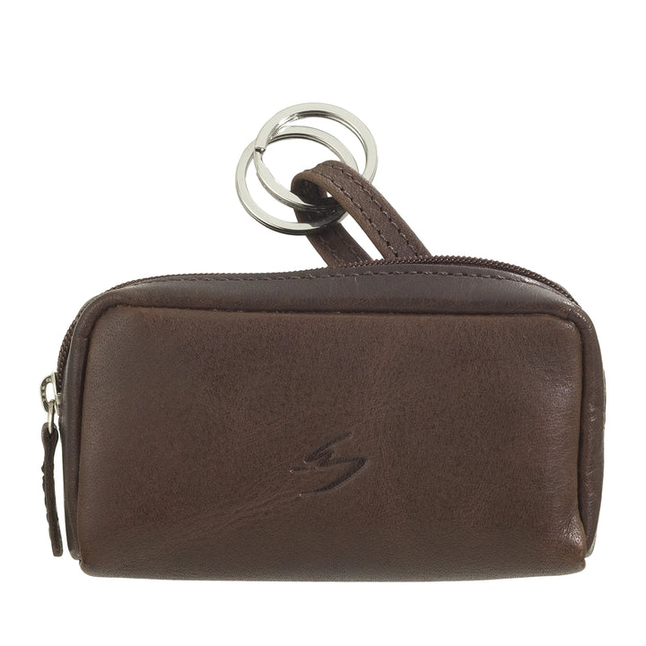 Nuvola Pelle sleutelhanger portemonnee voor heren en dames in buffelleer - klein etui met ritssluiting en 2 ringen voor sleutels