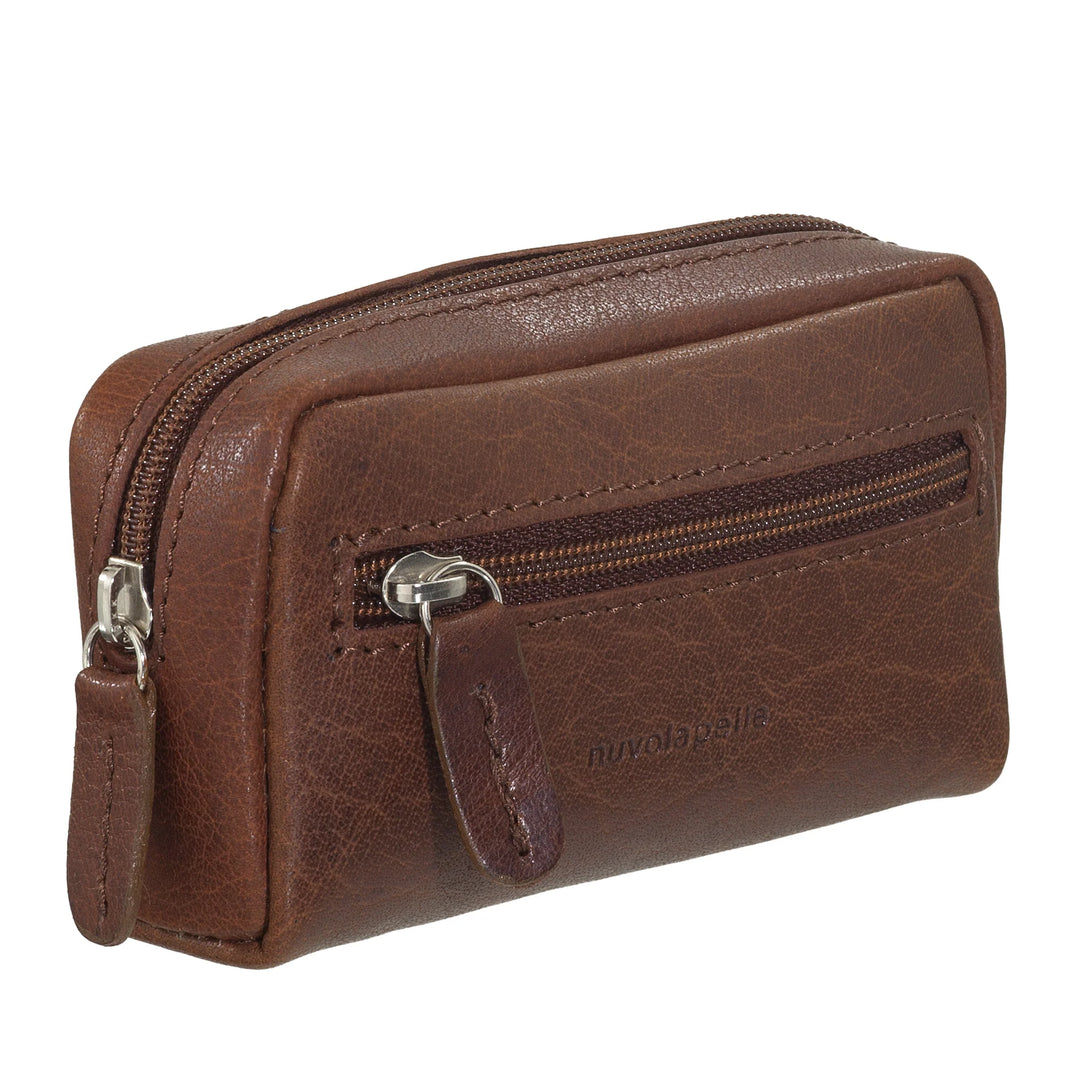 Nuvola Pelle sleutelhanger portemonnee voor heren en dames in buffelleer - klein etui met ritssluiting en 2 ringen voor sleutels