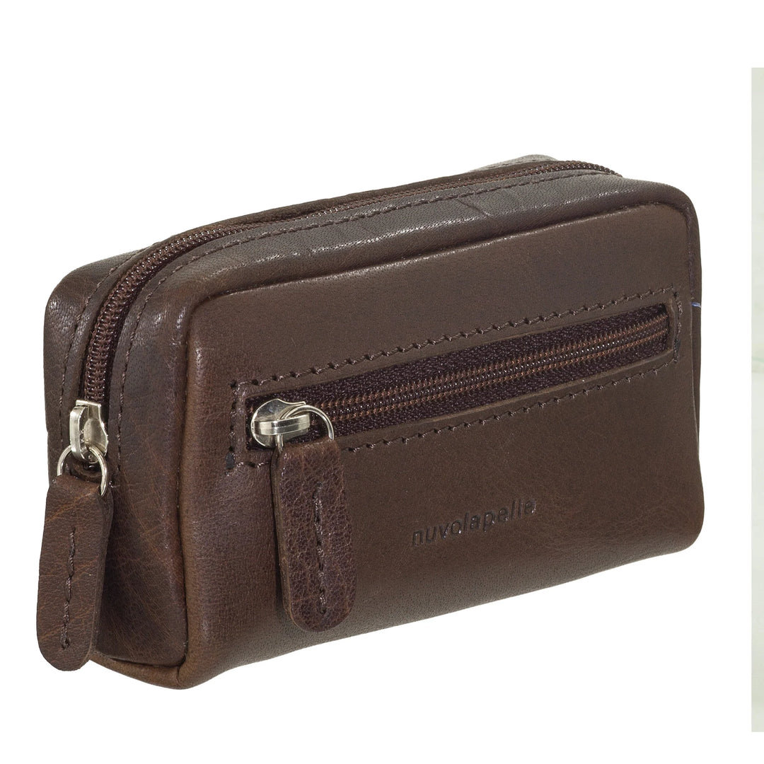 Nuvola Pelle sleutelhanger portemonnee voor heren en dames in buffelleer - klein etui met ritssluiting en 2 ringen voor sleutels