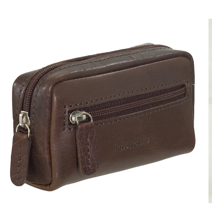 Nuvola Pelle sleutelhanger portemonnee voor heren en dames in buffelleer - klein etui met ritssluiting en 2 ringen voor sleutels
