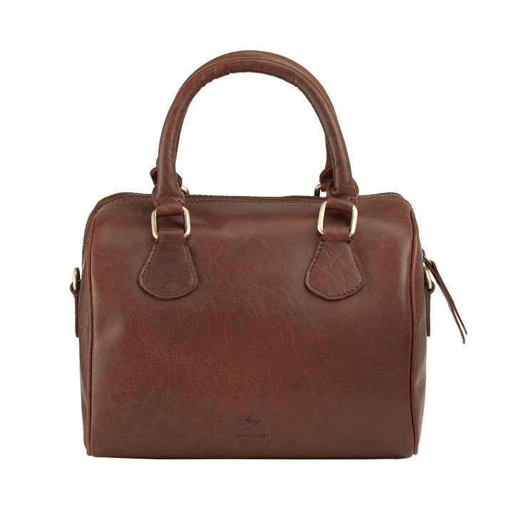 Nuvola Pelle damestas van echt buffelleer met verstelbare schouderband - elegante vintage handtas met ritssluiting en dubbel handvat