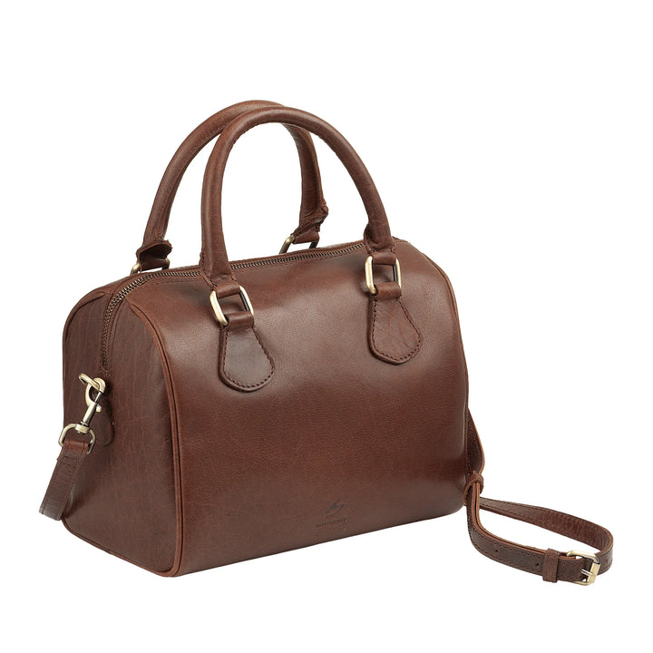Nuvola Pelle damestas van echt buffelleer met verstelbare schouderband - elegante vintage handtas met ritssluiting en dubbel handvat