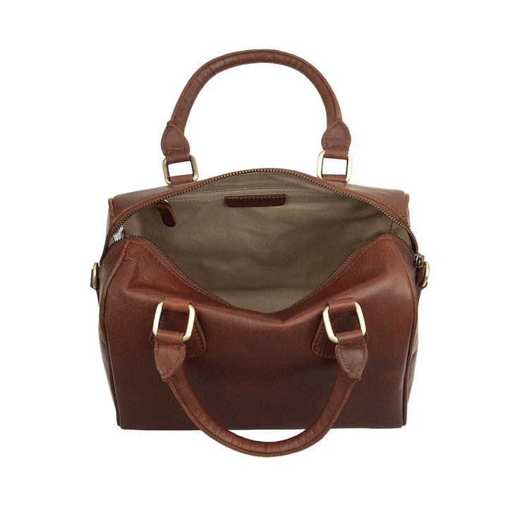 Nuvola Pelle damestas van echt buffelleer met verstelbare schouderband - elegante vintage handtas met ritssluiting en dubbel handvat