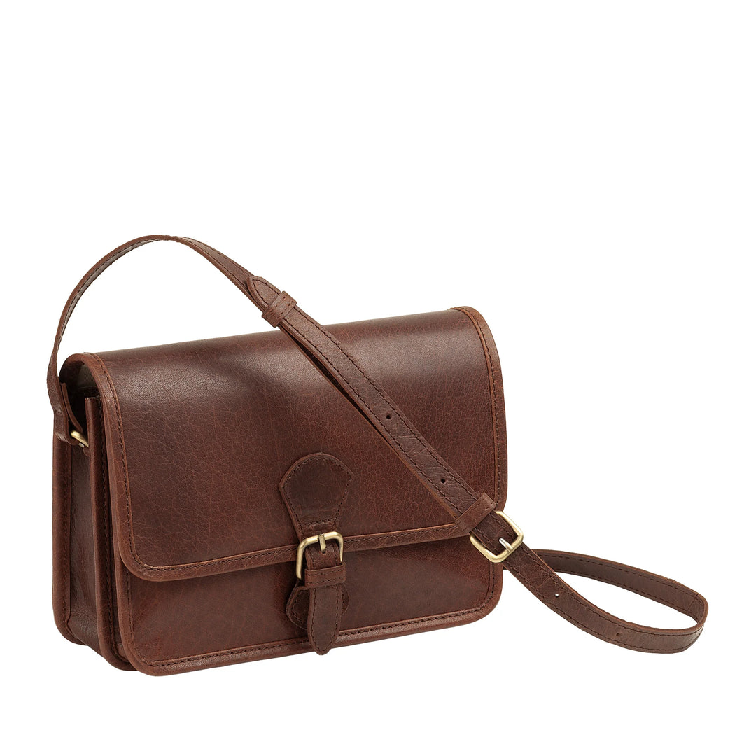 Nuvola Pelle damesschoudertas van echt vintage buffelleer - elegante kleine kleptas met magnetische sluiting met gesp en verstelbare schouderband