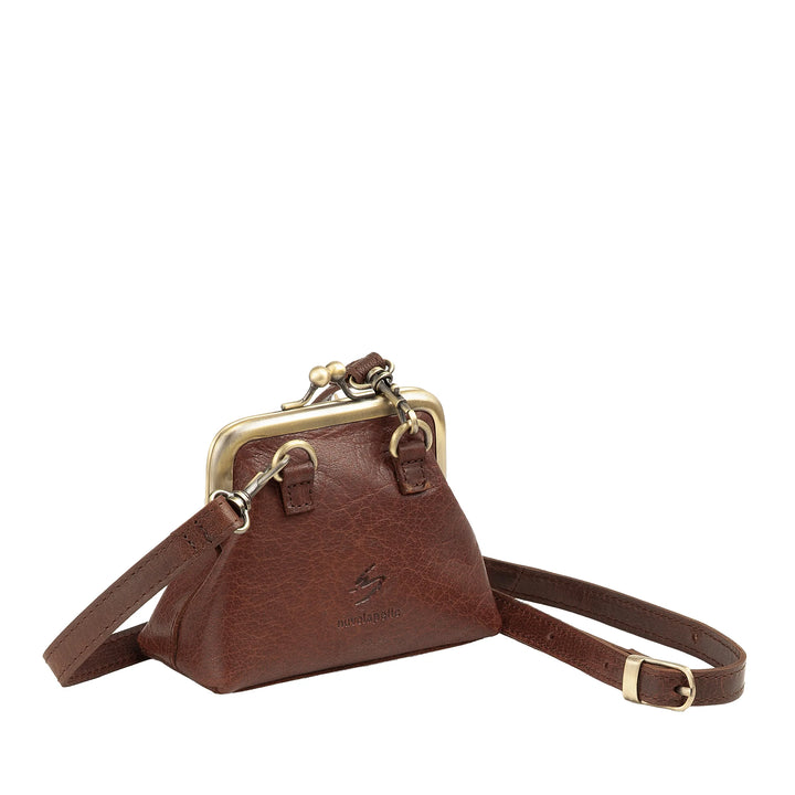 Nuvola Pelle mini-tas voor dames van echt vintage buffelleer met kliksluiting - handgemaakte portemonnee - elegante handtas met afneembare verstelbare schouderriem in retrostijl