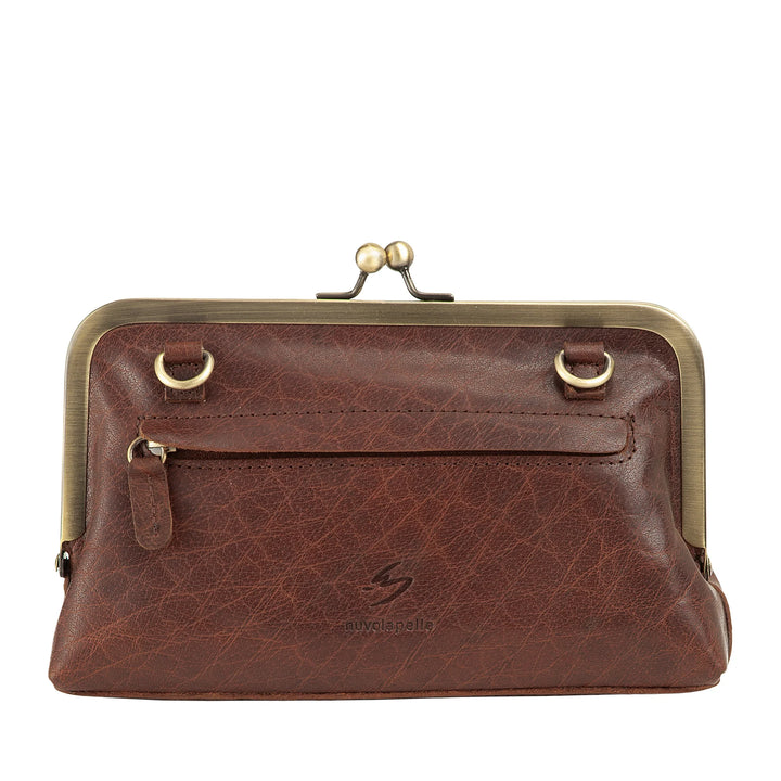 Nuvola Pelle damestas van echt vintage buffelleer met kliksluiting en verstelbare afneembare schouderband - kleine elegante retro handtas