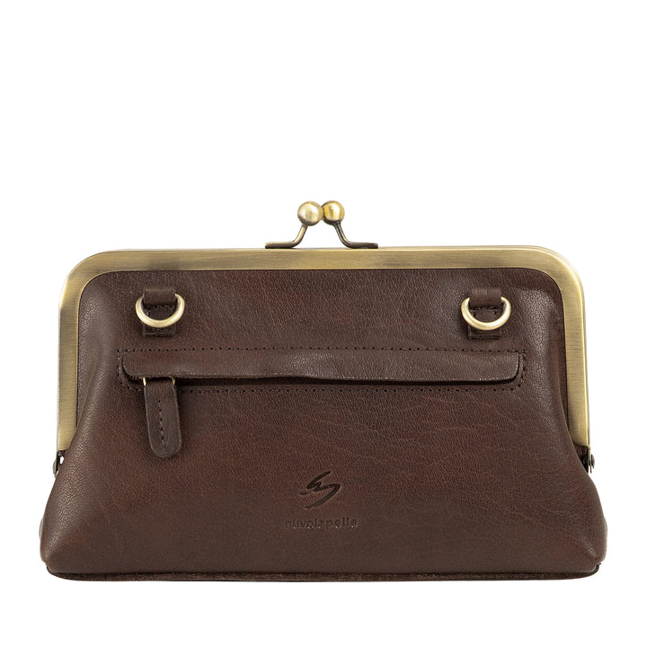 Nuvola Pelle damestas van echt vintage buffelleer met kliksluiting en verstelbare afneembare schouderband - kleine elegante retro handtas