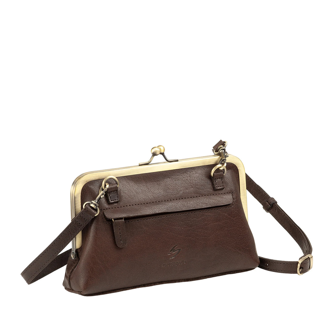Nuvola Pelle damestas van echt vintage buffelleer met kliksluiting en verstelbare afneembare schouderband - kleine elegante retro handtas