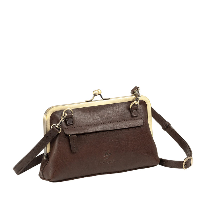 Nuvola Pelle damestas van echt vintage buffelleer met kliksluiting en verstelbare afneembare schouderband - kleine elegante retro handtas