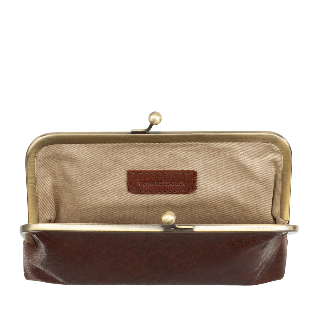 Nuvola Pelle damestas van echt vintage buffelleer met kliksluiting en verstelbare afneembare schouderband - kleine elegante retro handtas