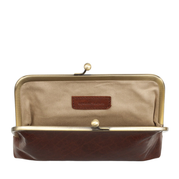 Nuvola Pelle damestas van echt vintage buffelleer met kliksluiting en verstelbare afneembare schouderband - kleine elegante retro handtas