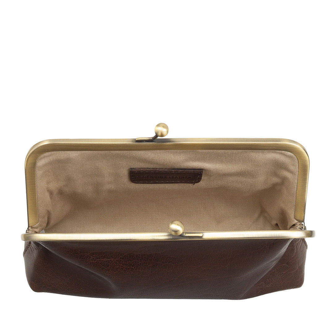 Nuvola Pelle damestas van echt vintage buffelleer met kliksluiting en verstelbare afneembare schouderband - kleine elegante retro handtas