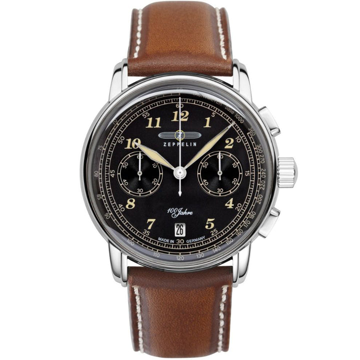 Zeppelin-Uhr 100 Jahre Zeppelin Chrono 42 mm schwarzer Quarzstahl 7674-3