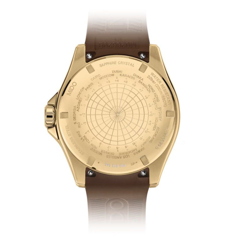 Mido-Uhr Ocean Star GMT 44 mm, schwarzer Automatikstahl, PVD-Gelbgold-Finish M026.629.37.291.00