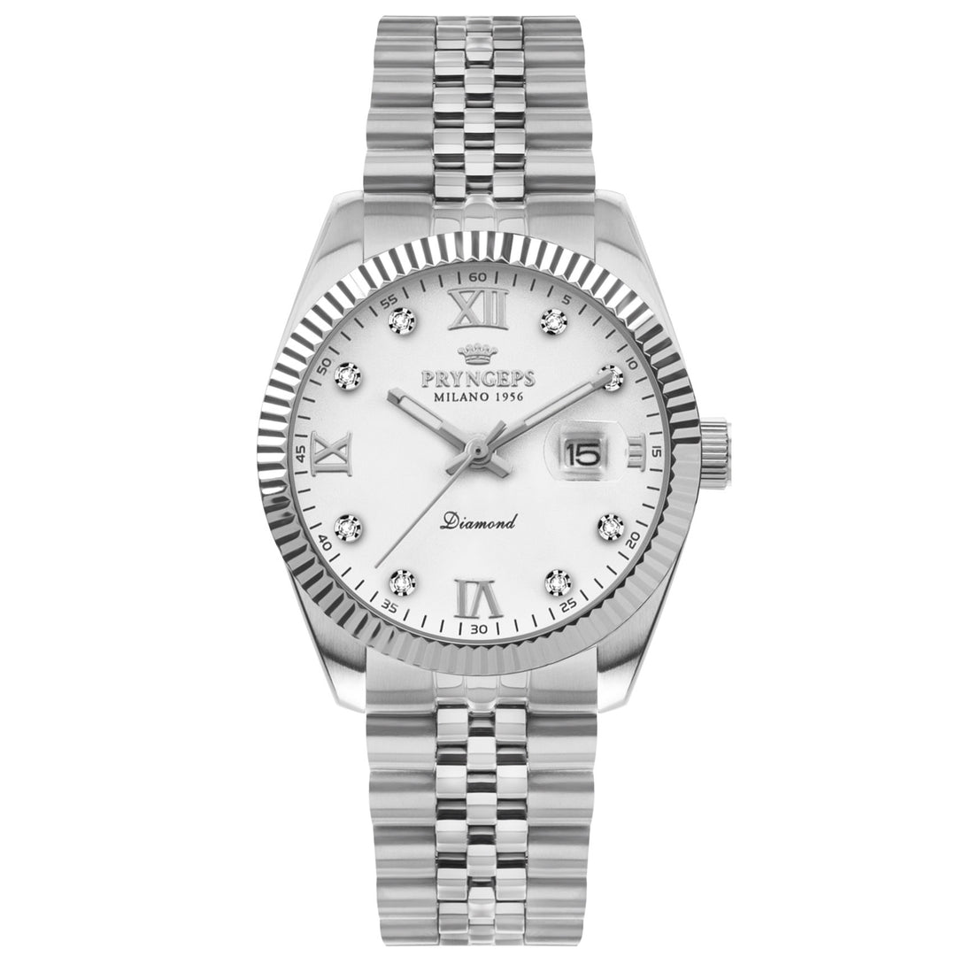 Pryngeps Erre X 40 mm wit briljant quartz stalen horloge A821/2QB BI