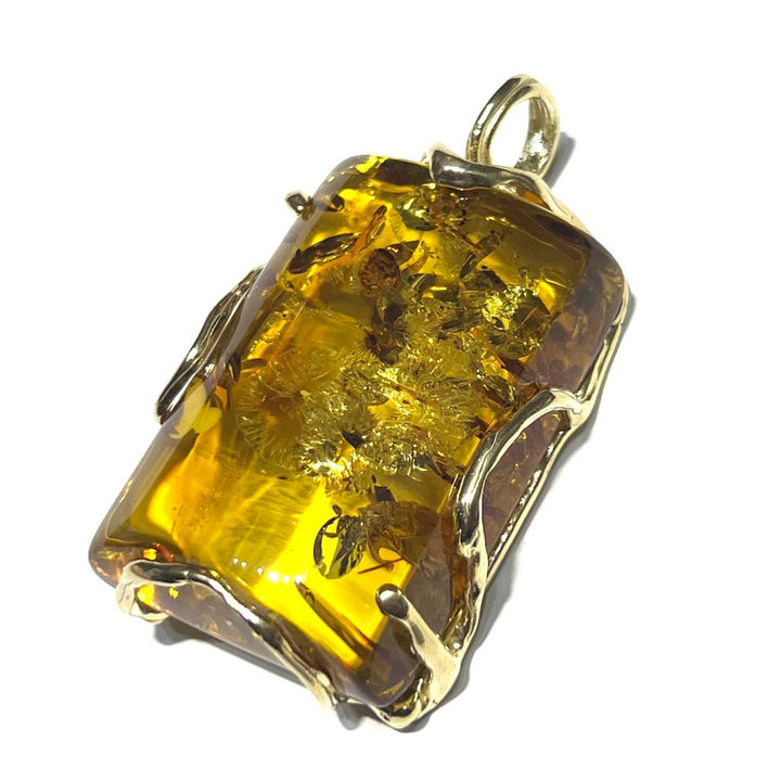 Capodagli Amber pendant, 925 silver setting, yellow gold PVD finish AC 00427