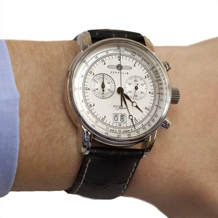 Zeppelin horloge 100 Years Zeppelin Chronograph 42mm zilver quartz staal 7690-1