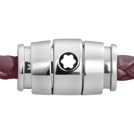 Montblanc 3-ring stalen en leren armband Meisterstück Cassis maat M 13431363