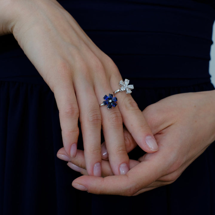 Zydo-Ring mit Diamantblume und gelbgoldfarbenen Edelsteinen 62219