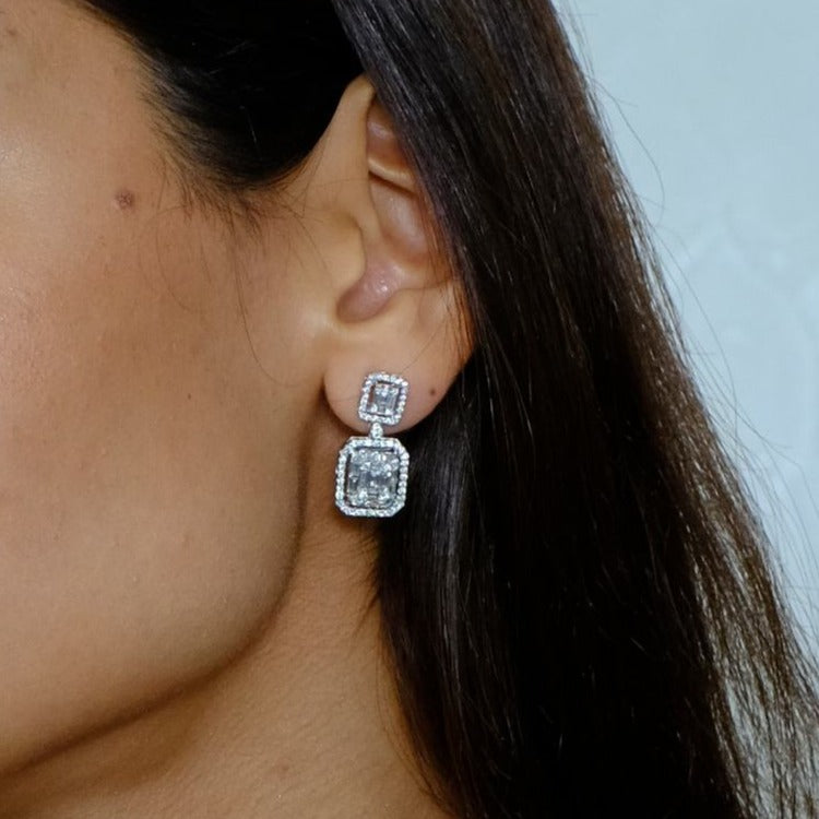Zydo grow mosaic earrings with round cut diamonds and emerald set in rose gold illusion 51769