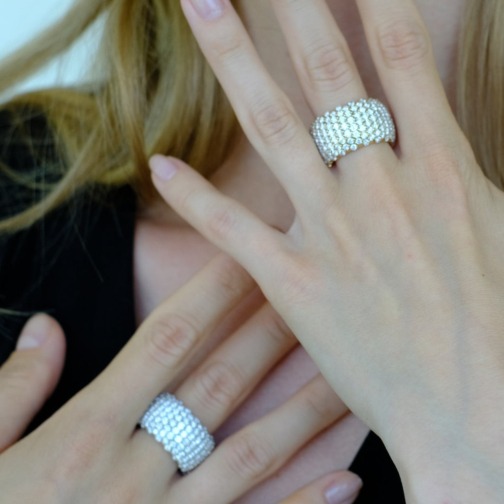 Zydo gewölbter elastischer Ring mit Diamanten Weißgold 60460