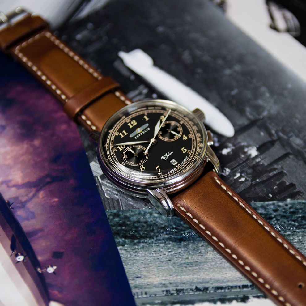 Zeppelin-Uhr 100 Jahre Zeppelin Chrono 42 mm schwarzer Quarzstahl 7674-3