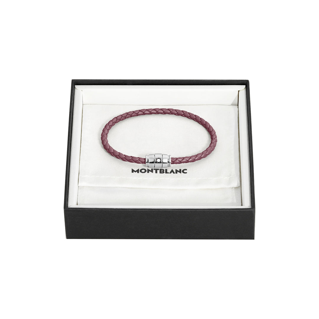 Montblanc 3-ring stalen en leren armband Meisterstück Cassis maat M 13431363