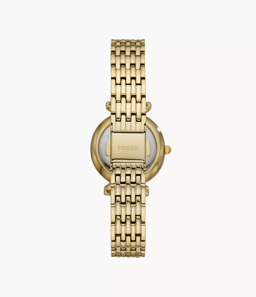 Fossile Uhr Carlie Mini Mini 28 mm Perlmutt Quarzstahl PVD-Finish Gelbgold ES4699