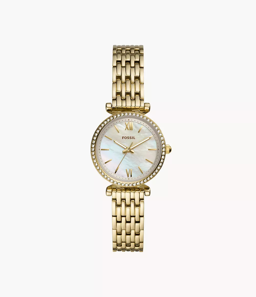 Fossile Uhr Carlie Mini Mini 28 mm Perlmutt Quarzstahl PVD-Finish Gelbgold ES4699