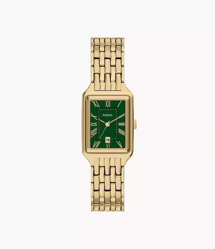 Fossil watch Raquel 23mm green quartz steel yellow gold PVD finish ES5452