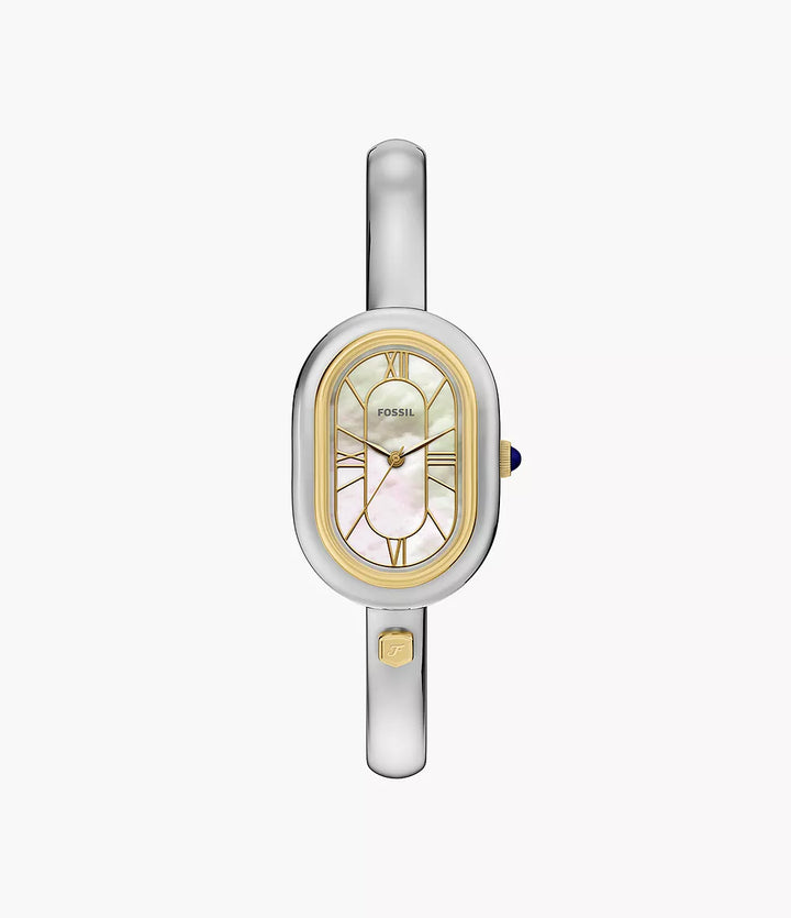 Fossil horloge Sloan 25 mm parelmoer kwartsstaal PVD afwerking geelgoud ES5455