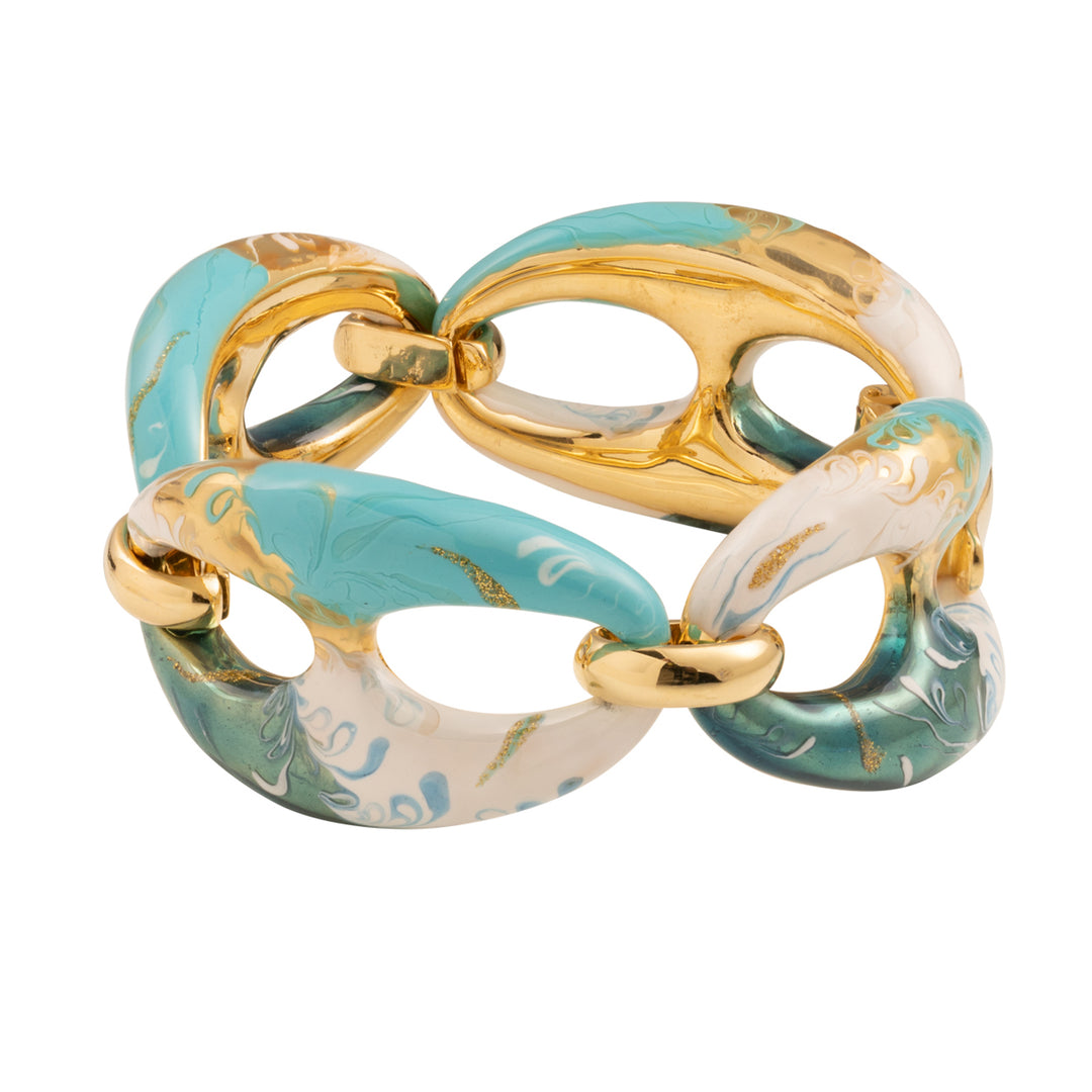 Federica Rossi Sea Collection Armband Maglia Marina Bronze PVD-Finish 18 Karat Gold Türkis Emaille und Glitzer FR.BR.21