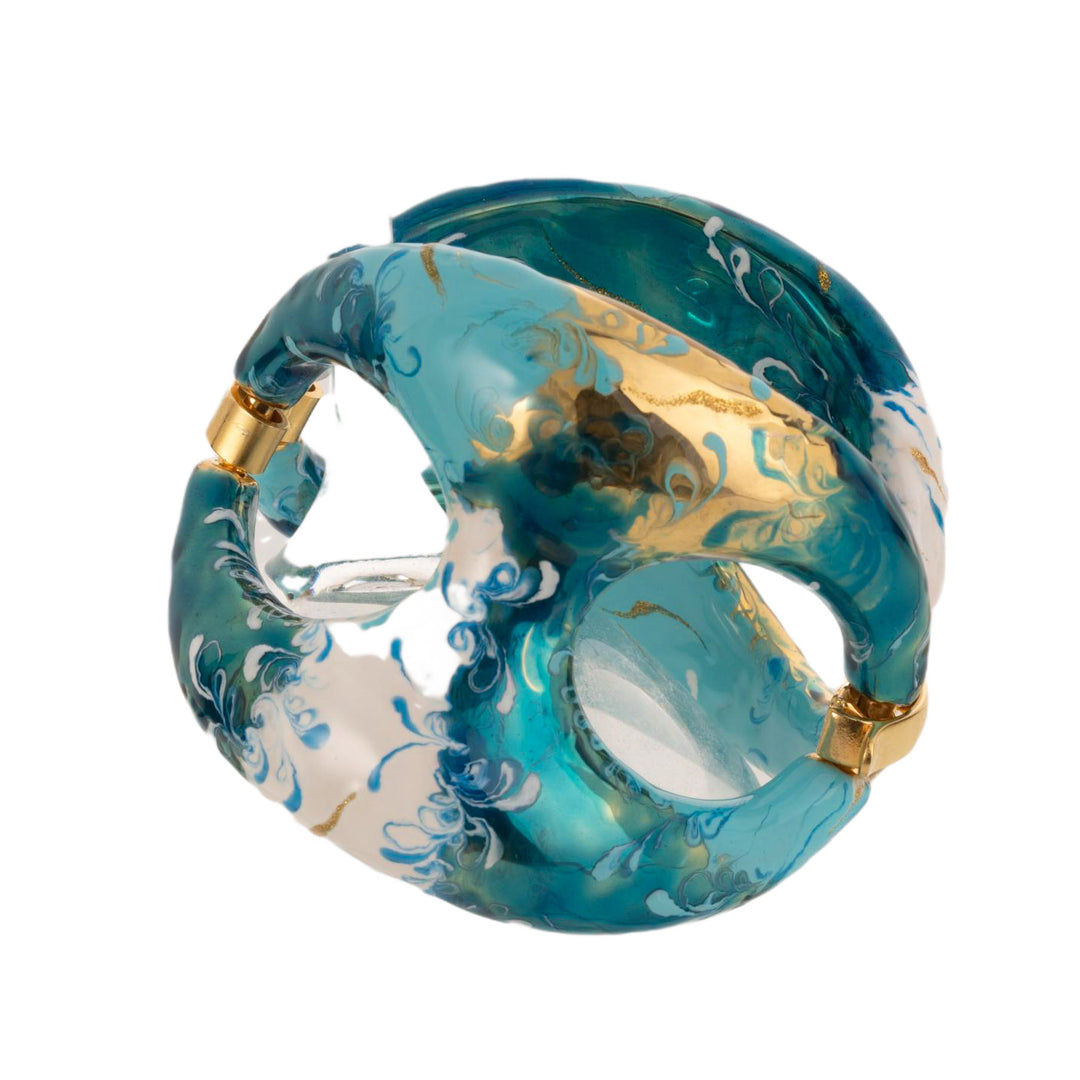 Federica Rossi Sea Collection armband Maglia Marina brons PVD afwerking 18kt goud turquoise en crèmekleurig email FR.BR.26