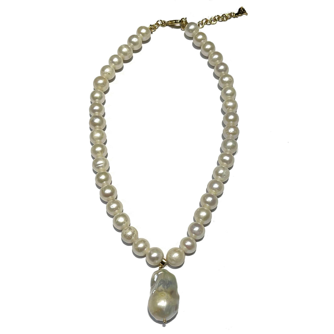 Federica Rossi necklace Crew neck pearls Biwa with charm FR.CO.14