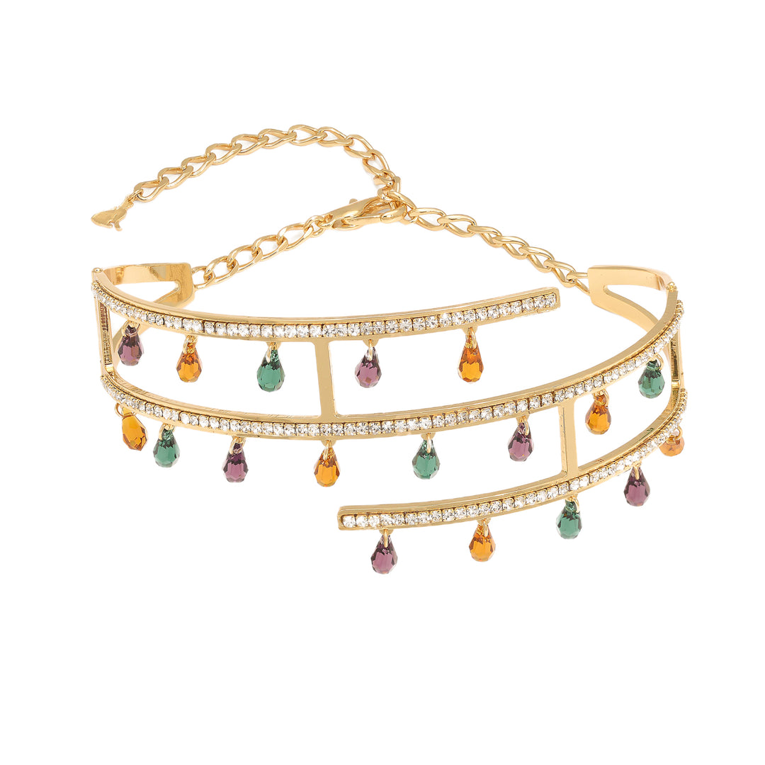 Federica Rossi choker ketting met rij strass steentjes en kristallen hangers brons PVD afwerking 18kt geel goud FR.CO.25