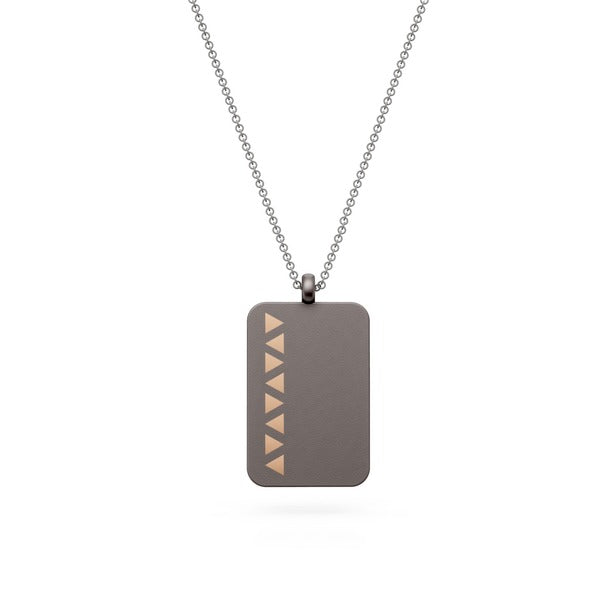 World Diamond Group necklace with gray titanium plate and 18k rose gold triangular inserts GD007O3GR