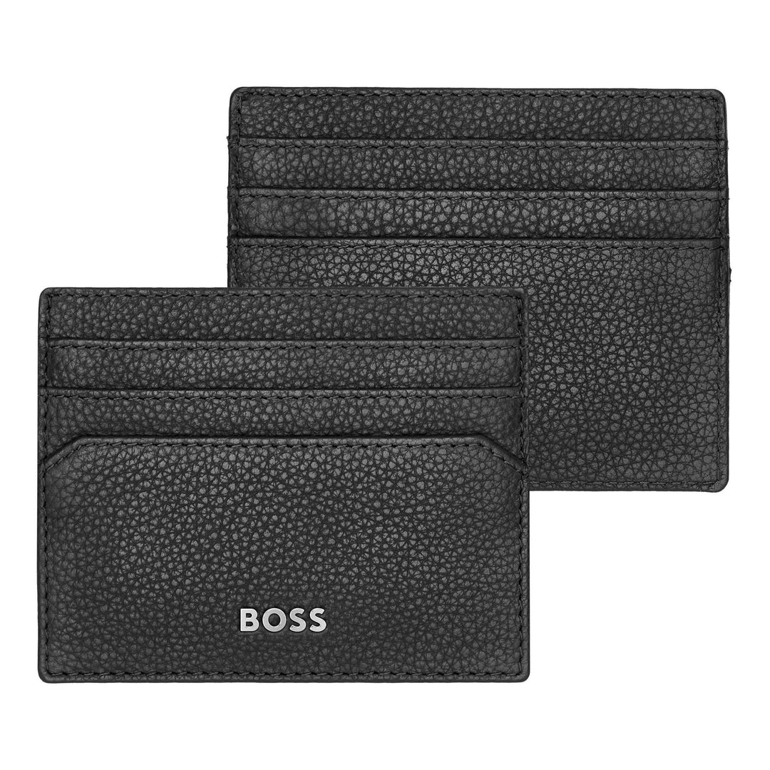 Hugo Boss Klassieke zwarte gegranuleerde kaarthouder HLC416A