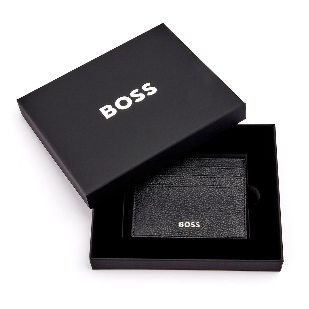 Hugo Boss Klassieke zwarte gegranuleerde kaarthouder HLC416A