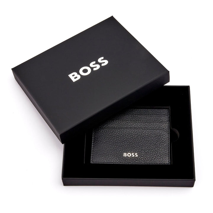 Hugo Boss Klassieke zwarte gegranuleerde kaarthouder HLC416A