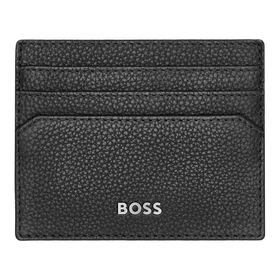 Hugo Boss Klassieke zwarte gegranuleerde kaarthouder HLC416A