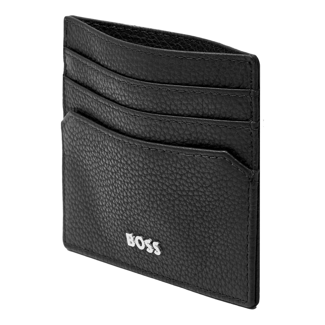 Hugo Boss Klassieke zwarte gegranuleerde kaarthouder HLC416A